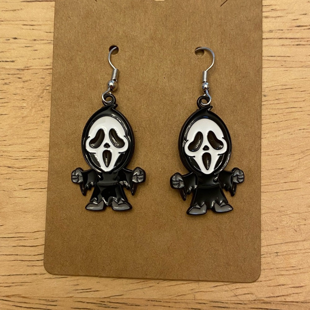 Ghost Face Dangle Earrings in Black and White